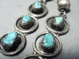 Eyecatching Vintage Native American Navajo Old Kingman Turquoise Sterling Silver Earrings-Nativo Arts