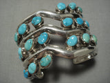 Heavy Vintage Zig Zag Turquoise Sterling Silver Native American Navajo Bracelet Old Cuff-Nativo Arts