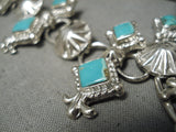 Detailed Vintage Native American Navajo Turquoise Sterling Silver Squash Blossom Necklace-Nativo Arts