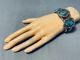 Ornate Vintage Native American Navajo 3 old deposit Turquoise Sterling Silver Enormous Bracelet-Nativo Arts