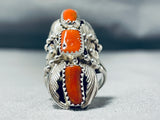 Dazzling Native American Navajo Coral Sterling Silver Ring-Nativo Arts