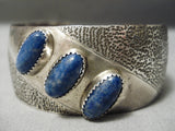 Stunning Vintage Native American Navajo Oblique Lapis Sterling Silver Bracelet Old-Nativo Arts