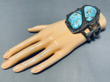One Of The Best Vintage Native American Navajo Easter Blue Turquoise Sterling Silver Bracelet-Nativo Arts