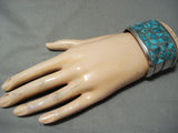 Heavy Detailoed Vintage Native American Zuni Turquoise Sterling Silver Bracelet Old-Nativo Arts