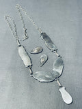 Native American Luminous Vintage Zuni Blue Gem Turquoise Sterling Silver Necklace & Earring Set-Nativo Arts