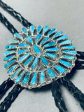 Astonishing Native American Navajo Turquoise Sterling Silver Bolo Signed Tommy Lowe-Nativo Arts