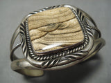 Fabulous Vintage Native American Navajo Wood Square Jasper Sterling Silver Bracelet Cuff-Nativo Arts
