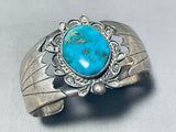 Colossal Vintage Native American Navajo Pilot Mountain Turquoise Sterling Silver Bracelet-Nativo Arts