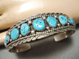 Intricate Quality Silver Work Vintage Native American Navajo Blue Turquoise Sterling Bracelet-Nativo Arts