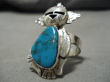 Detailed!! Native American Navajo Blue Diamond Turquoise Sterling Silver Kachina Ring-Nativo Arts