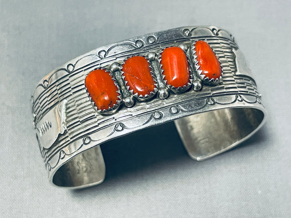 Rich Begay Chunky Dunky Coral Vintage Native American Navajo Sterling Silver Bracelet-Nativo Arts