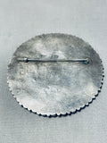 One Of The Largest Vintage Native American Navajo Turquoise Sterling Silver Pin Old-Nativo Arts