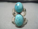 Marvelous Vintage Native American Navajo Blue Gem Turquoise Sterling Silver Ring Old-Nativo Arts