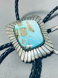 Magnificent Vintage Native American Navajo Pilot Mountain Turquoise Sterling Silver Bolo Signed-Nativo Arts