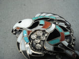 Important Native American Zuni Master Vintage Eagle Dancer Turquoise Sterling Silver Pin-Nativo Arts