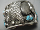 Mind Blowing Native American Buffalo Turquoisen Sterling Silver Bracelet-Nativo Arts