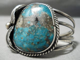 Rare Vintage Native American Navajo Smokey Bisbee Turquoise Sterling Silver Leaf Bracelet-Nativo Arts