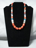 Chunky Coral Singer Native American Navajo Sterling Silver Gold Necklace-Nativo Arts