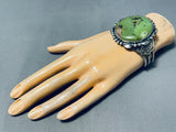 Opulent Signed Native American Navajo Massive Green Kingman Turquoise Sterling Silver Bracelet-Nativo Arts