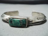 Custom Vintage Native American Navajo Old Green Turquoise Sterling Silver Bracelet Old-Nativo Arts