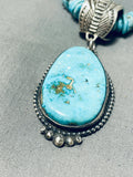 Jeff James Native American Navajo Old Kingman Turquoise Sterling Silver Necklace-Nativo Arts