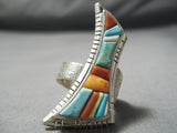 Detailed!! Vintage Native American Navajo Turquoise Inlay Sterling Silver Ring-Nativo Arts