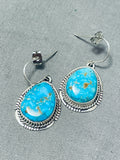 Gorgeous Vintage Native American Navajo Kingman Turquoise Sterling Silver Earrings-Nativo Arts