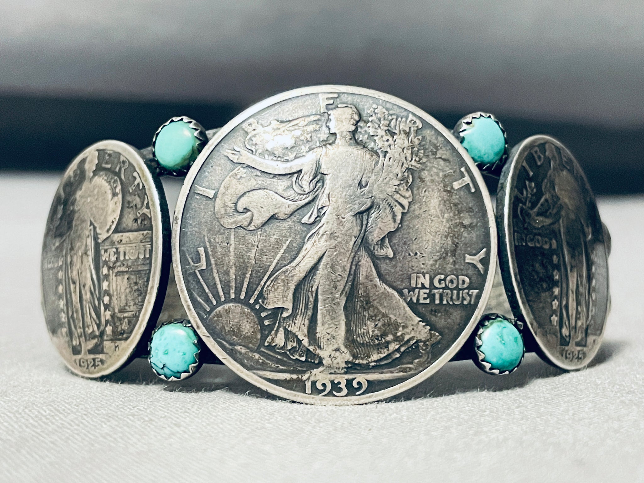 One Of The Best Vintage Native American Navajo Coin Turquoise 