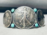 One Of The Best Vintage Native American Navajo Coin Turquoise Sterling Silver Bracelet-Nativo Arts