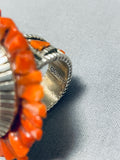 Native American One Of The Best Ever Santo Domingo Coral Sterling Silver Ring-Nativo Arts