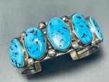 Dramatic Vintage Native American Navajo Sleeping Beauty Turquoise Sterling Silver Bracelet-Nativo Arts