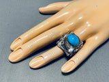 Mens Authentic Bear Vintage Native American Navajo Turquoise Sterling Silver Ring-Nativo Arts