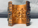 The Biggest Craziest Vintage Native American Navajo Ron Willie Cross Copper Bracelet-Nativo Arts