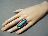 Outstanding Vintage Native American Navajo Blue Gem Turquoise Sterling Silver Ring Old-Nativo Arts