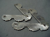 Magnificent Native American Navajo Turquoise Sterling Silver Collar Protector Pins-Nativo Arts