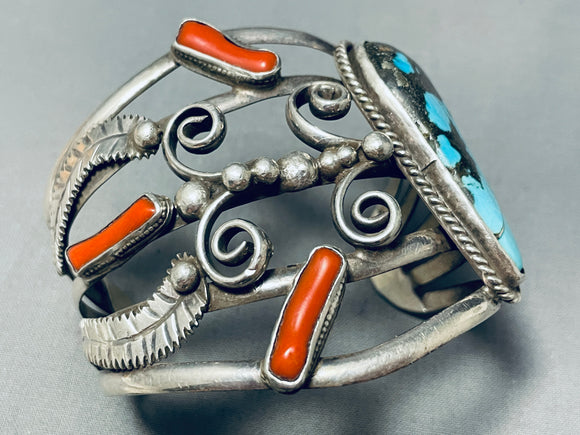 Important Godber Turquoise Vintage Native American Navajo Sterling Silver Coral Bracelet-Nativo Arts