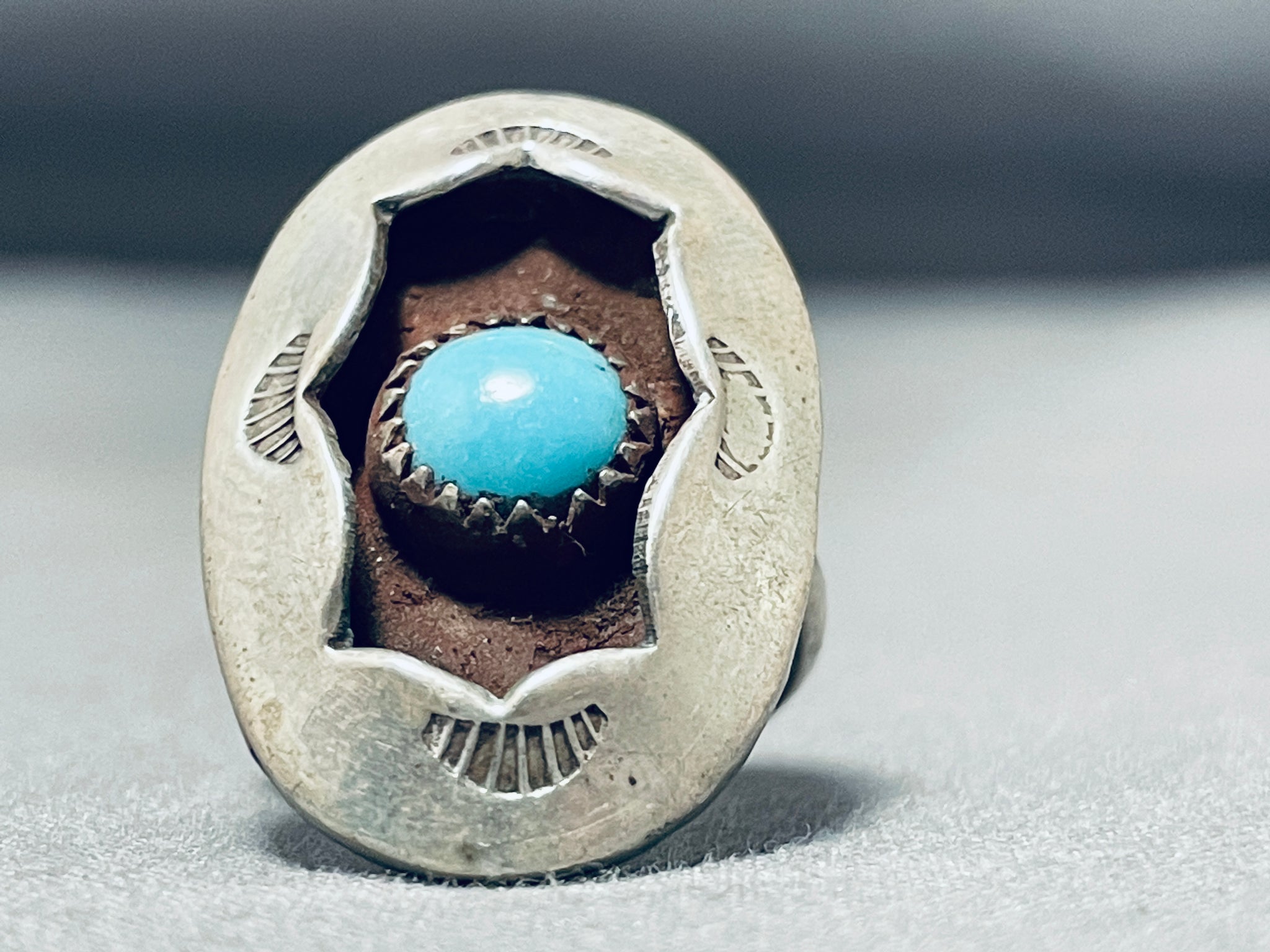 Vintage Native American intricate turquoise stone inlay cheapest shadow box turquoise stone statement ring