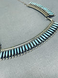 Striking Vintage Native American Zuni Blue Gem Turquoise Sterling Silver Necklace-Nativo Arts