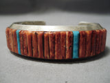 Detailed Native American Navajo Turquoise Spiny Oyster Sterling Silver Thicker Bracelet-Nativo Arts