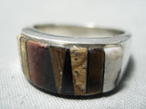 Detailed Vintage Native American Navajo Brown Stone Sterling Silver Ring-Nativo Arts