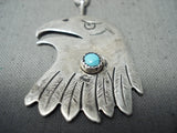 Custom Vintage Native American Acoma Old Kingman Turquoise Sterling Silver Eagle Neckalce Old-Nativo Arts
