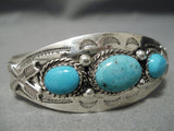 Superior Vintage Native American Navajo Carico Lake Turquoise Sterling Silver Bracelet Old-Nativo Arts