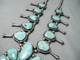 One Of Biggest Vintage Native American Navajo Turquoise Sterling Silver Squash Blossom Necklace-Nativo Arts