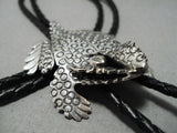 Important Native American Navajo Wilf Begay Toad Sterling Silver Bolo Tie-Nativo Arts