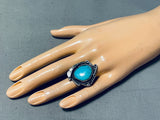 Marvelous Vintage Native American Navajo Blue Gem Turquoise Sterling Silver Ring-Nativo Arts
