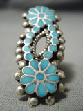 Fabulous Vintage Zuni Native American Turquoise Inlay Sterling Silver Ring-Nativo Arts