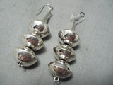 Huge Authentic Hand Tooled Native American Navajo Sterling Silver Bead Earrings-Nativo Arts