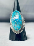 Fantastic Vintage Native American Navajo Pilot Mountain Turquoise Sterling Silver Ring-Nativo Arts