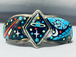 One Of The Most Detailed Outer Space Inlay Sterling Silver Bracelet-Nativo Arts