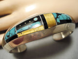 Thick And Heavy Native American Navajo Sterling Silver Spider Turquoise Bracelet Cuff-Nativo Arts